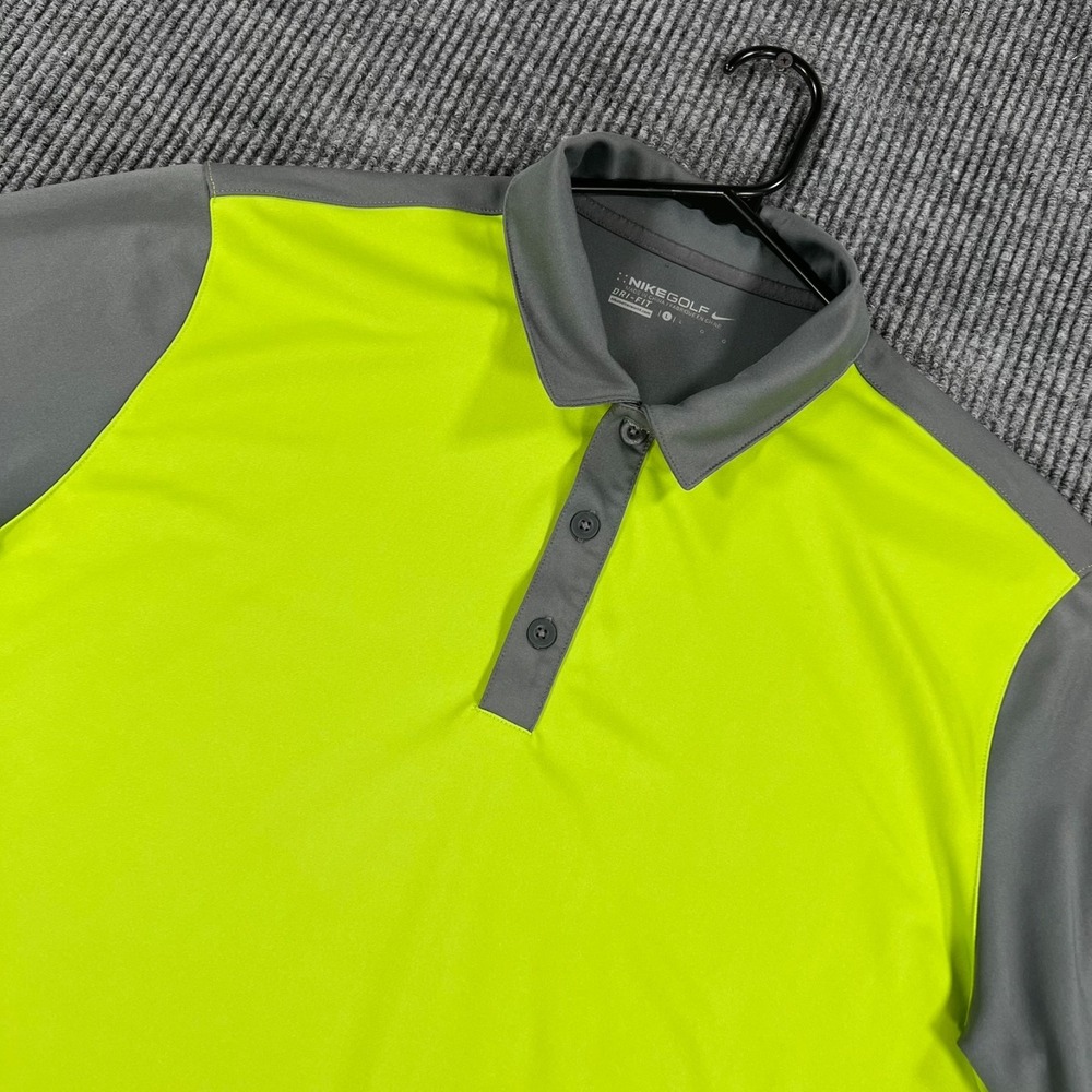 Nike Golf Polo Shirt Mens Large Neon Green Gray Short Sleeve Performance